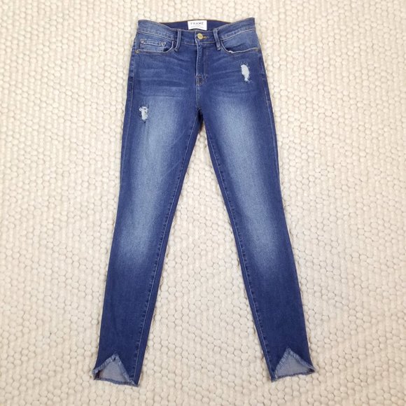 Frame Le Skinny De Jeanne Triangle Hem Jeans In Seabright Exclusive Sz 26 - Picture 2 of 10